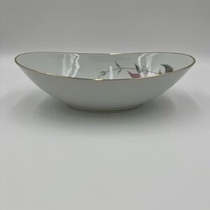 Noritake Arden 5603 Oval‎ Vegetable Serving Bowl Pink Grey Leaf Gold Trim Japan